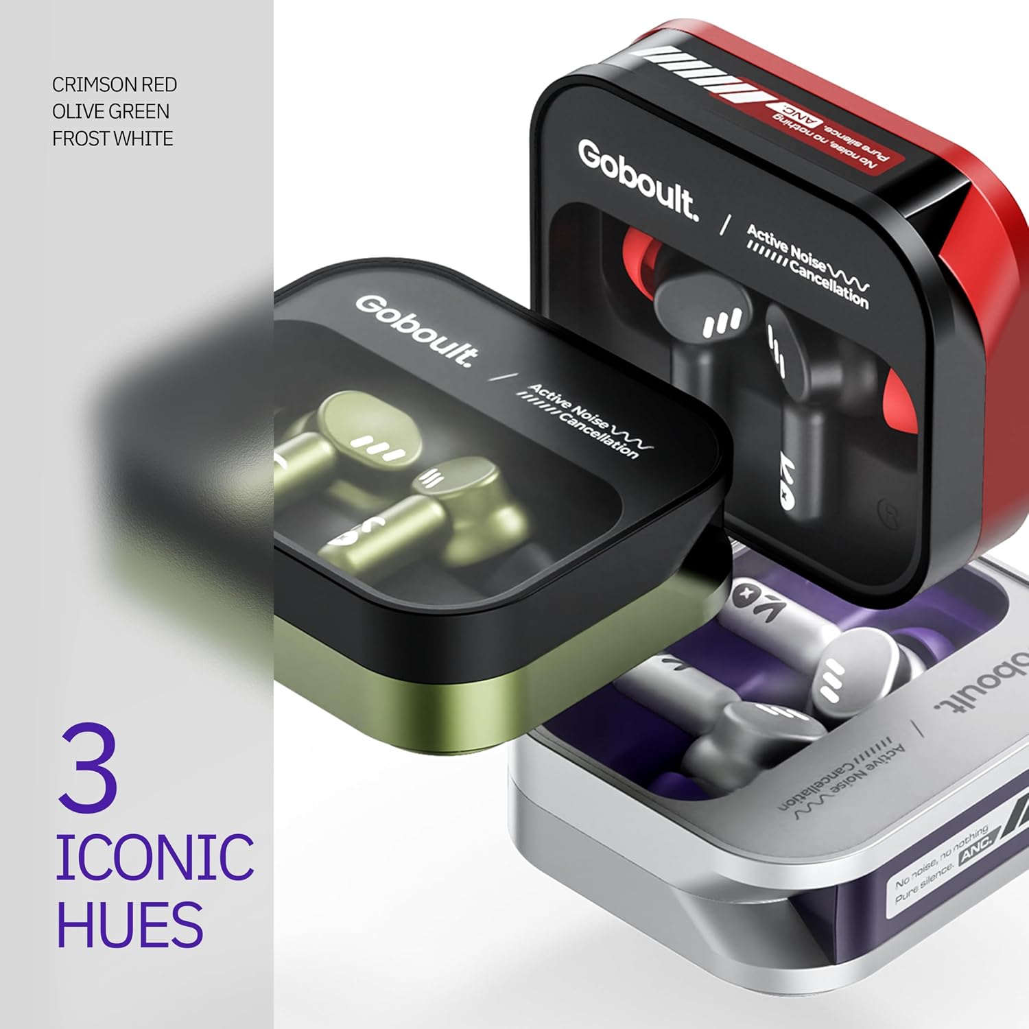 GOBOULT Tenet Pro ANC TWS Earbuds – 75H Playtime, 32dB ANC, Dual Mic ENC (Forest White) - Image 5